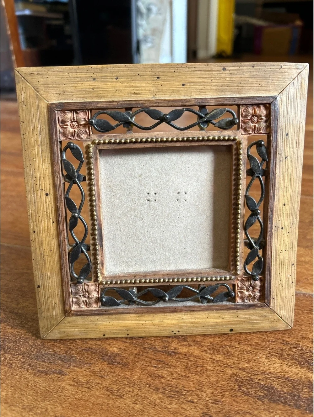 Decorative Wooden Photo Frame with Intricate Metal Detailing